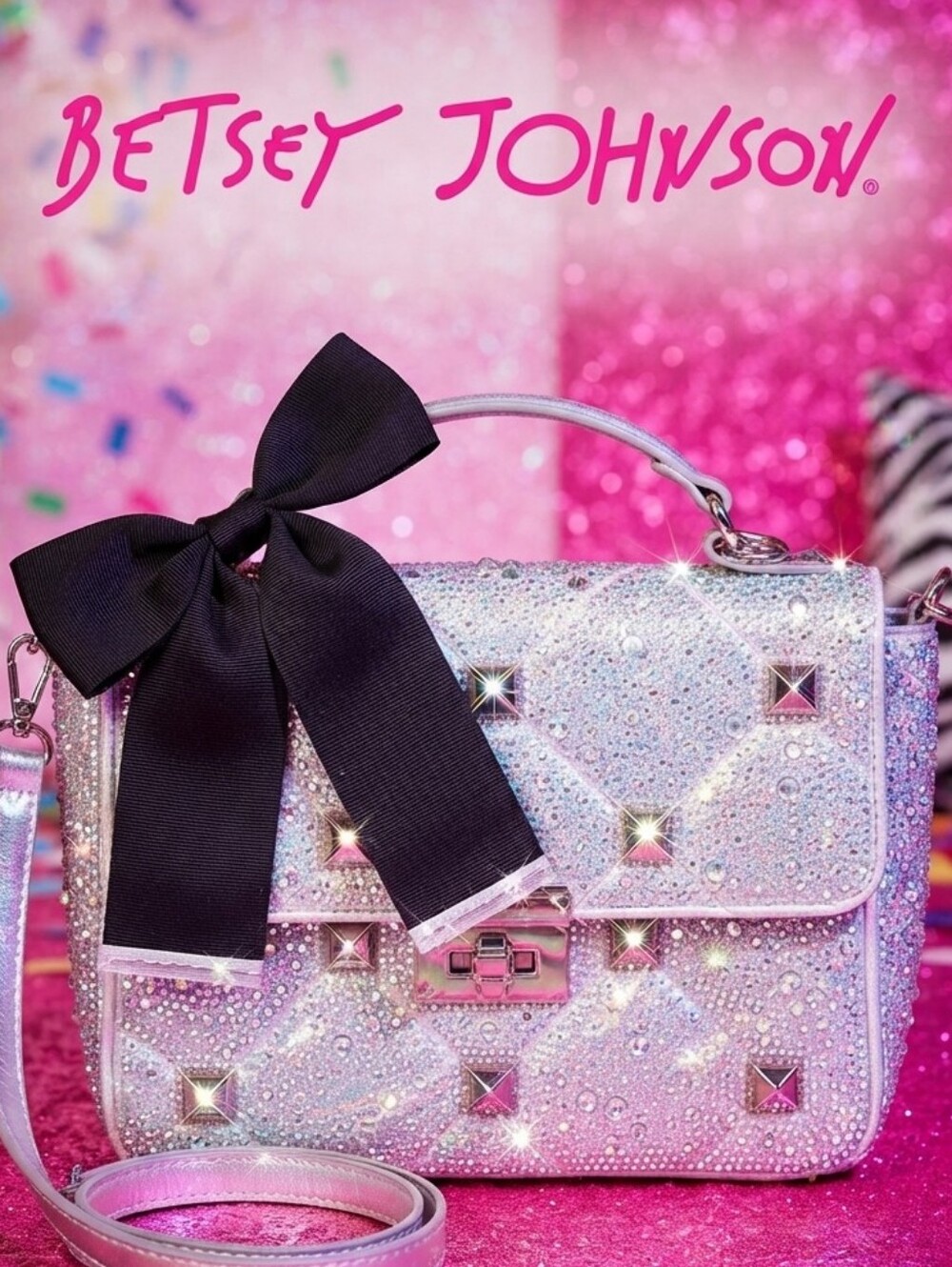 LIKE-NEW Betsey Johnson Silver Crystal Studded Purse w/Bow, Sparkle, Rhinestones - Picture 13 of 13